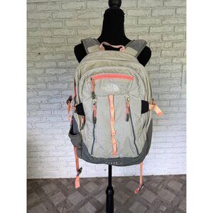 The North Face Surge II Transit Backpack Gray & Coral with Laptop Sleeve